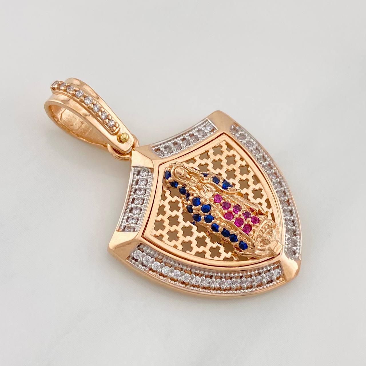 Dije Placa Virgen de Guadalupe 6.55g / 3.05cm Dos Oros Blanco Rosa 18K