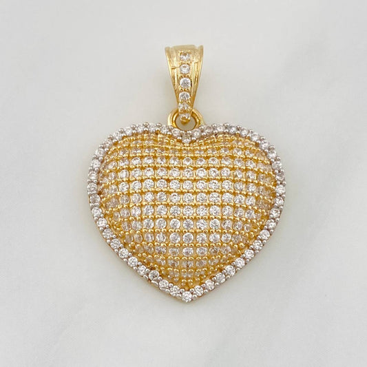 Dije Corazon Tupido 3.3g / 2.05cm Dos Oros Amarillo Blanco 18K
