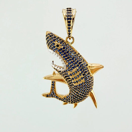 Dije Tiburon 8.35gr / 4.5cm / Dos Oros Amarillo Blanco 18K