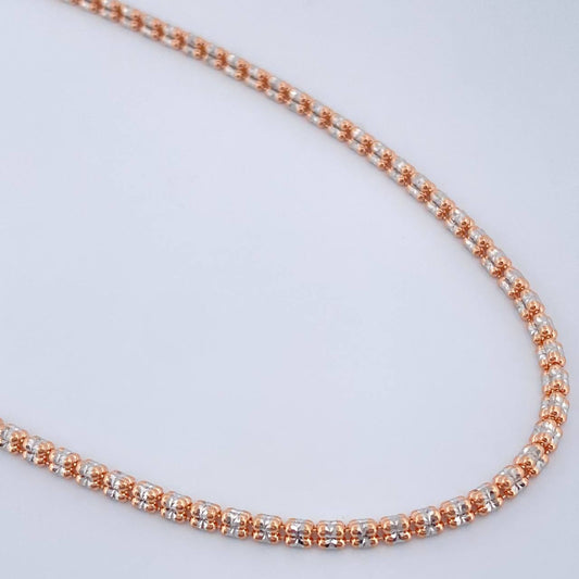 Cadena Ice 12.75gr / 61.3cm / Dos Oros Blanco Rosa +4 14K Italy $
