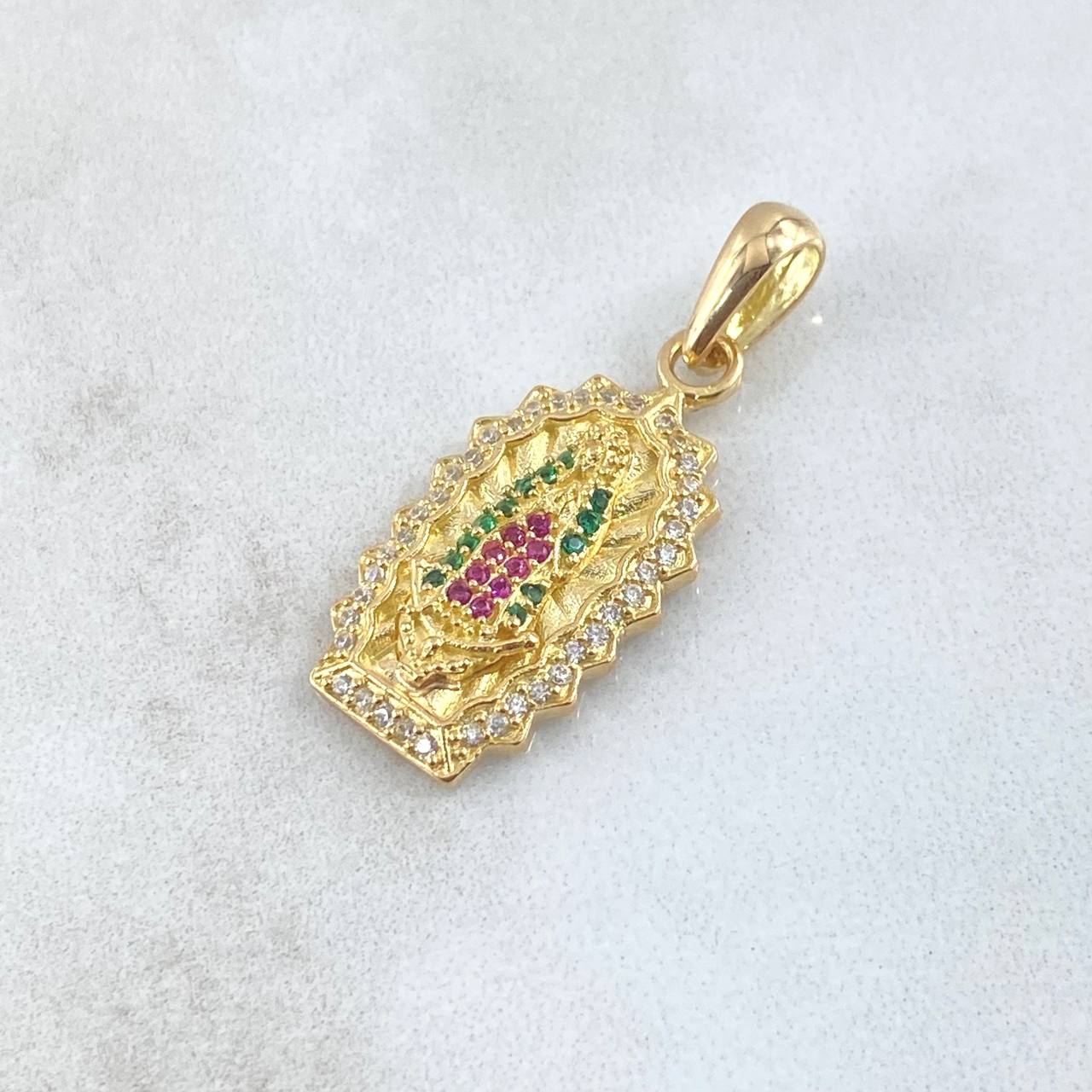 Dije Virgen Guadalupe Silueta Doble 3.5gr / 3cm / Circones Blancos Verdes Fucsia Oro Amarillo 18K *