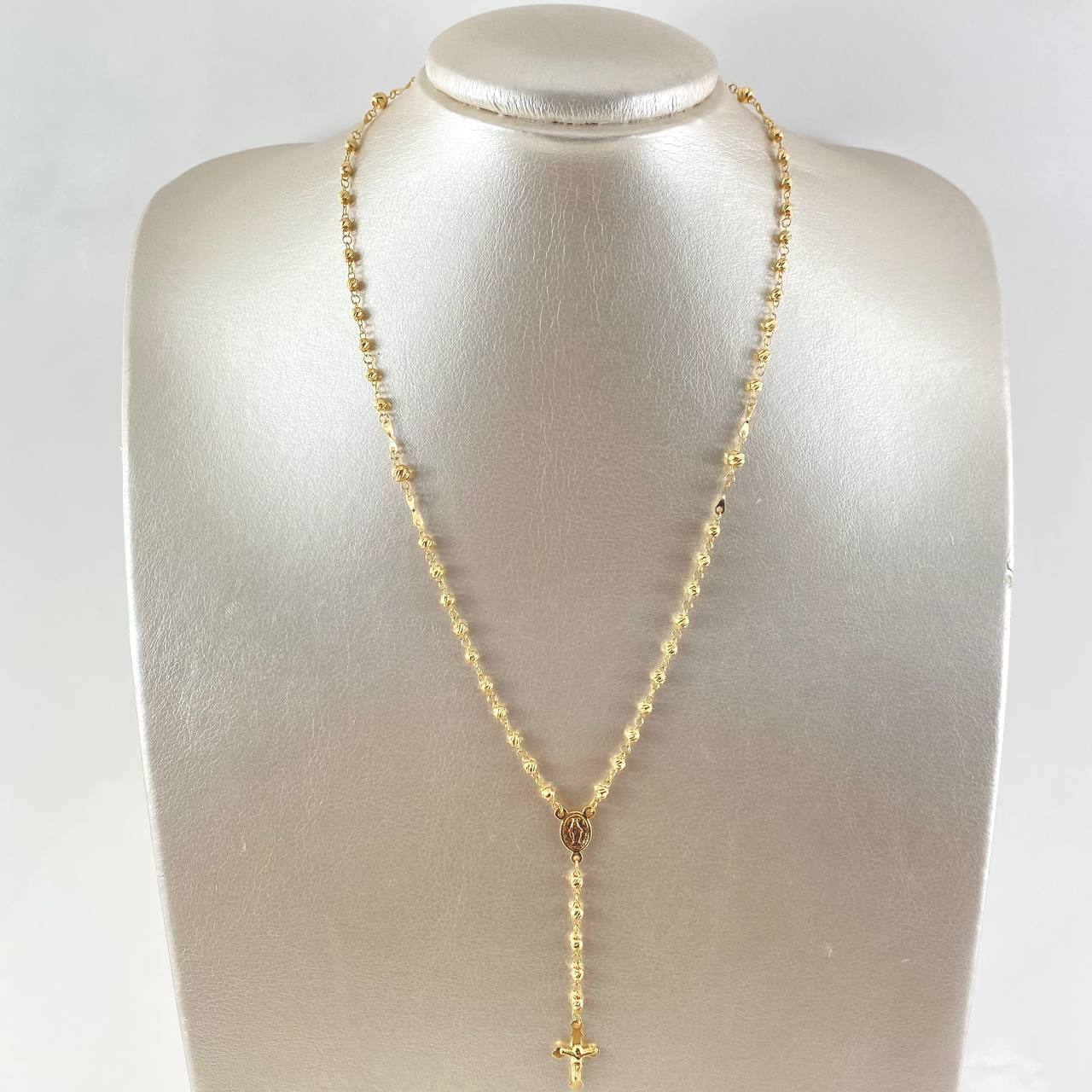 Rosario Virgen Milagrosa 6.75gr / 50cm / 3mm-4mm Bolas Diamantadas Cruz Cristo Floreada Oro Amarillo 18K