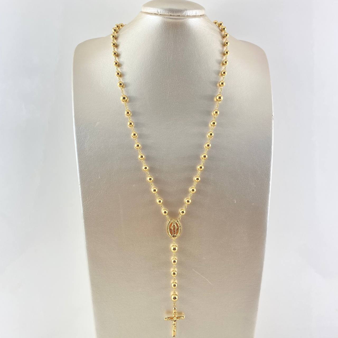 Rosario Virgen Milagrosa 16.95gr / 65cm / 7mm-6mm Cruz Cristo INRI Oro Amarillo 18K *