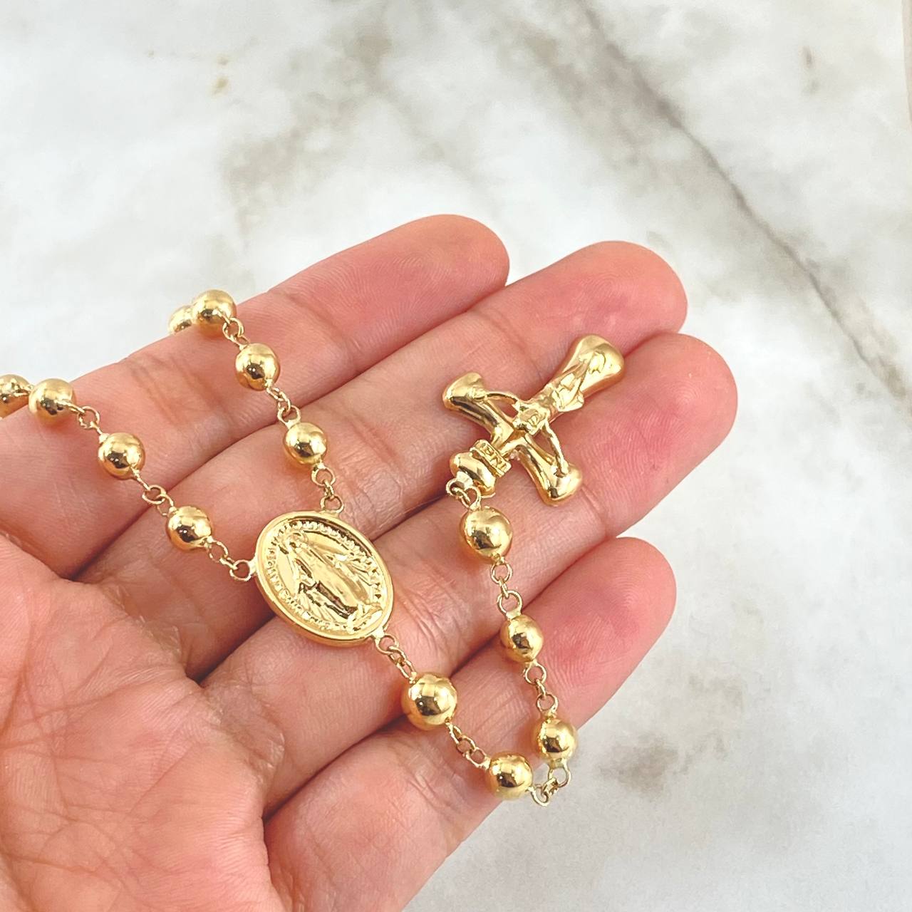 Rosario Virgen Milagrosa 13.9gr / 60cm / 5mm-6mm Cruz Cristo Ovalado Oro Amarillo 18K *