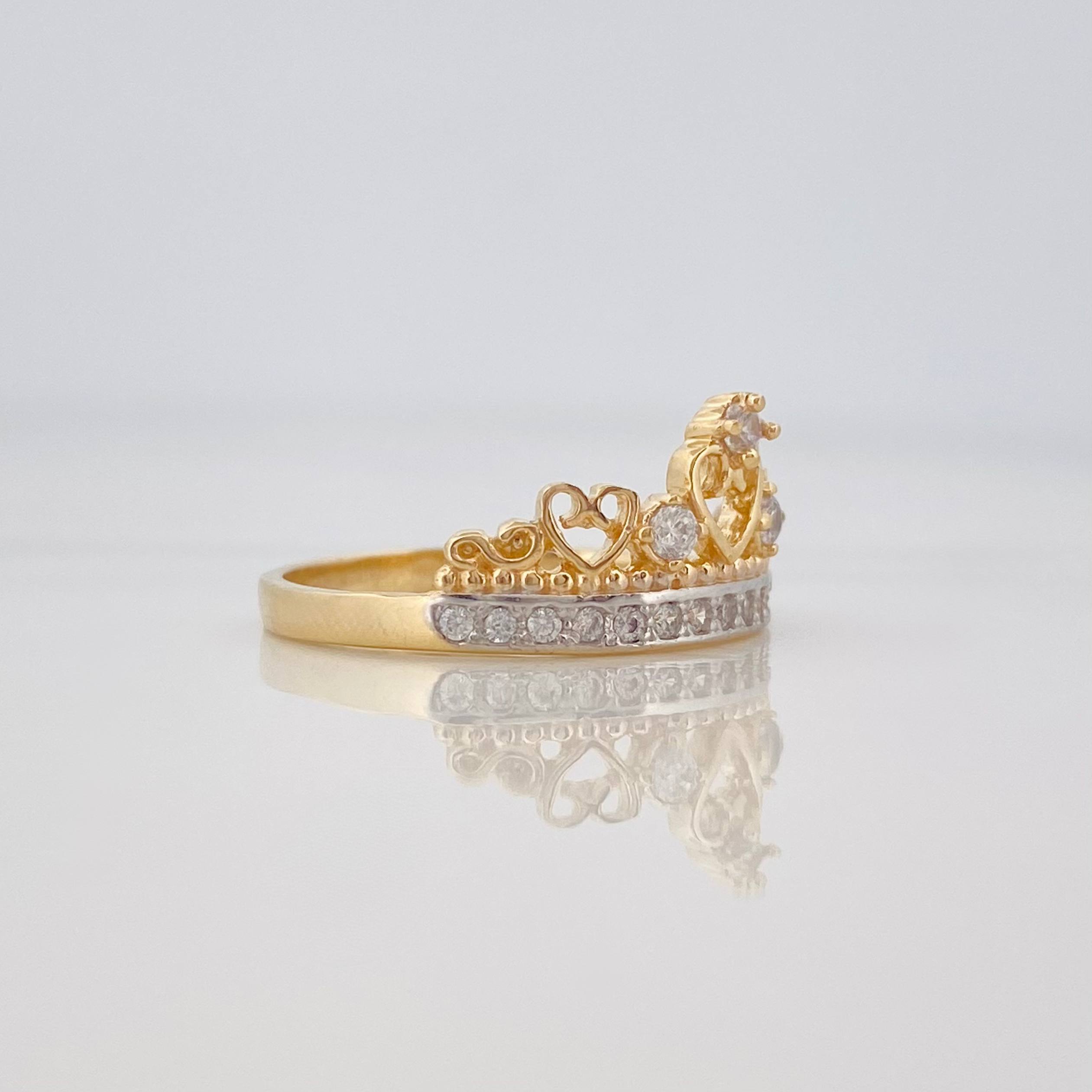 Anillo Corona Corazones 2.8g / T7 Dos Oros Amarillo Blanco 18K