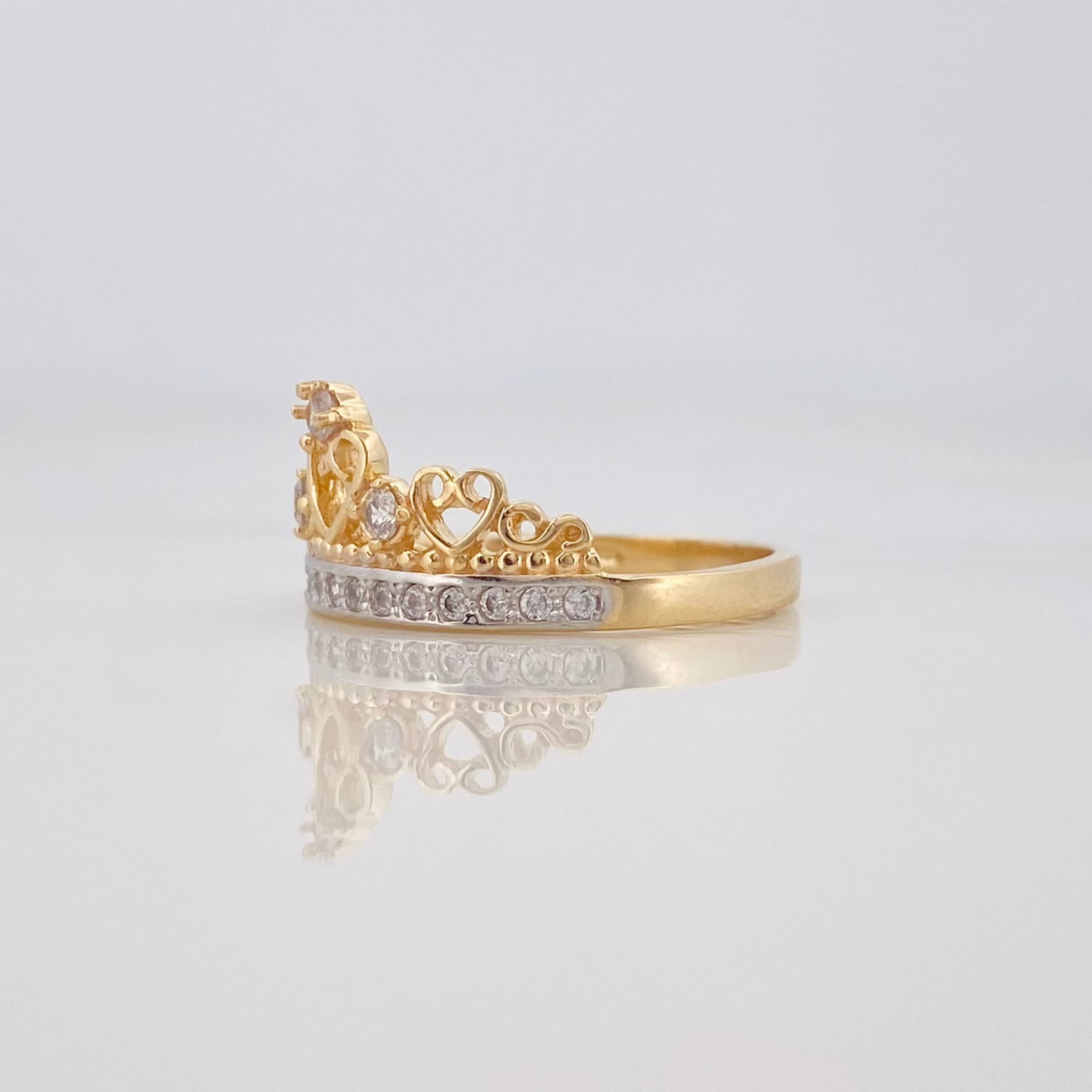 Anillo Corona Corazones 2.8g / T7 Dos Oros Amarillo Blanco 18K