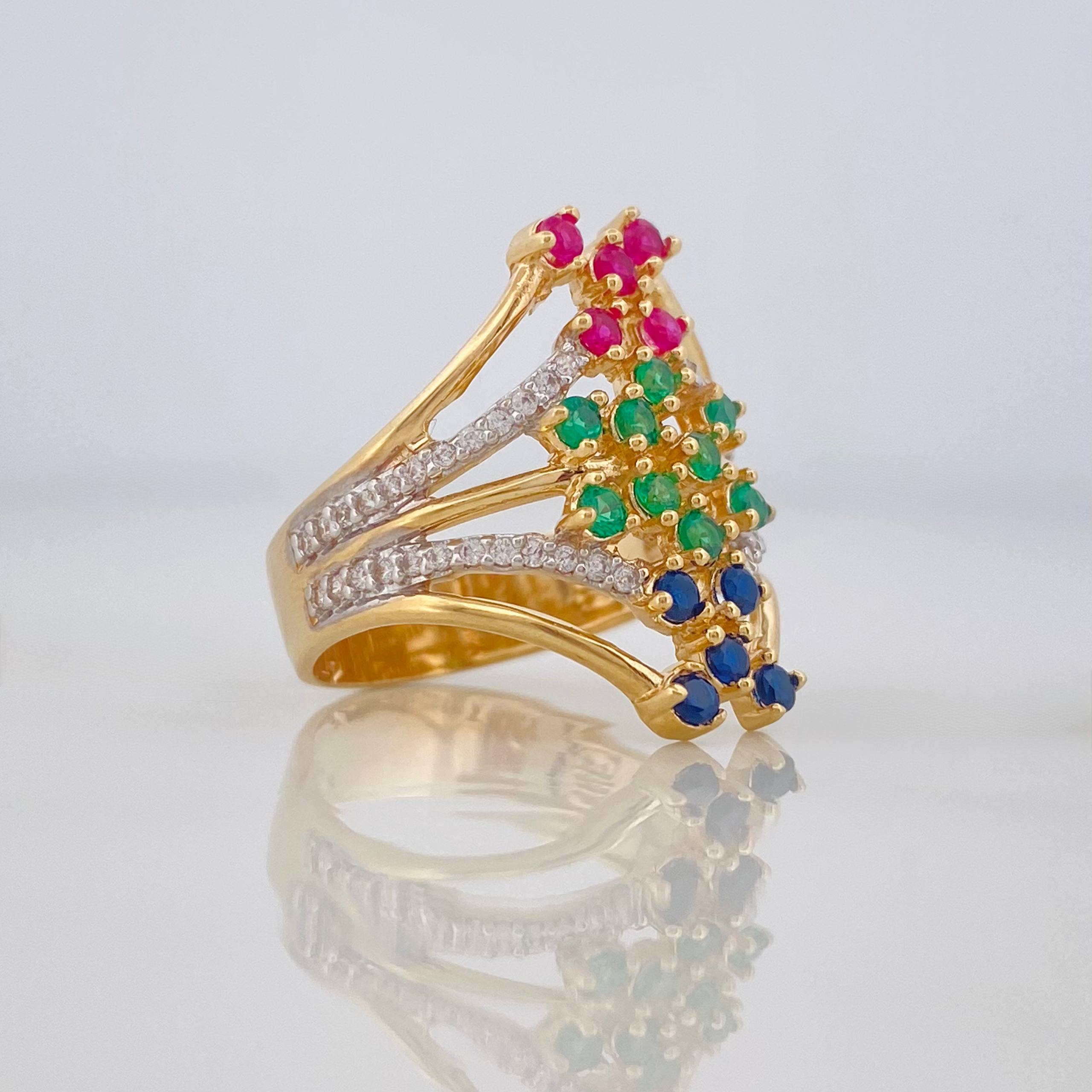 Anillo Puntos 5.75g / T7 1/2 Dos Oros Amarillo Blanco 18K