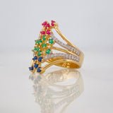 Anillo Puntos 5.75g / T7 1/2 Dos Oros Amarillo Blanco 18K