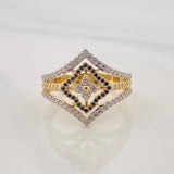 Anillo Rombos 3.75g / T7 3/4 Dos Oros Amarillo Blanco 18K