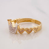 Anillo Corona Corazones 2.9g / T7 Dos Oros Amarillo Blanco 18K