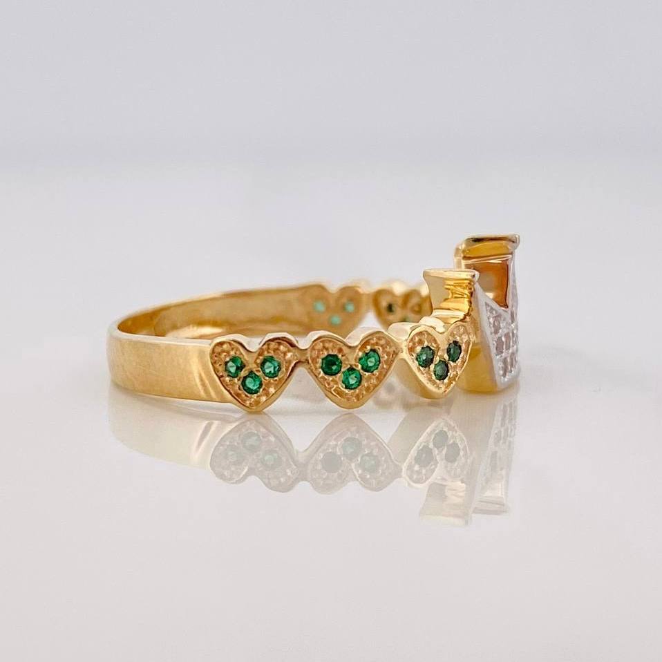 Anillo Corona Corazones 2.75g / T7 Dos Oros Amarillo Blanco 18K