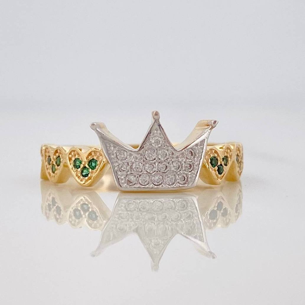 Anillo Corona Corazones 2.75g / T7 Dos Oros Amarillo Blanco 18K