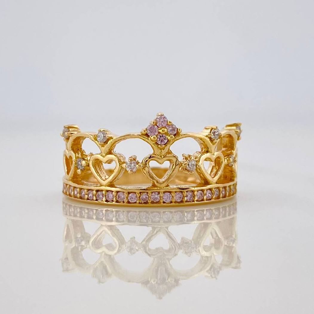 Anillo Corona Corazones 3.45g / T6 Oro Amarillo 18K
