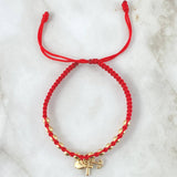Pulsera Roja Dije Tres Gracias 1.65gr / 4mm Bolas Lisas 12 und Oro Amarillo 18K  ©