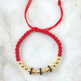 Pulsera Roja Herraje Rueda 4.55gr / 5mm Bolas Lisas 12 und Tres Oros 18K ©