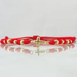 Pulsera Roja Herraje Crúz Lisa 0.85gr / 3mm-4mm Bolas Lisas 8 und Oro Amarillo 18K *