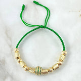Pulsera Verde Herraje Rueda Circones Verdes 5.7gr / 6mm Bolas Diamantadas 6 und Cilindros Diamantados 6 und Oro Amarillo 18K *