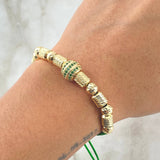 Pulsera Verde Herraje Rueda Circones Verdes 5.7gr / 6mm Bolas Diamantadas 6 und Cilindros Diamantados 6 und Oro Amarillo 18K *