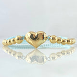 Pulsera Celeste Herraje Corazón Troquelado 2.25gr / 4mm-5mm Bolas Lisas 14 und Oro Amarillo 18K