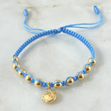 Pulsera Azul Dije Eclipse 1.8gr / 5mm Bolas Lisas 10 und   Oro Amarillo 18K