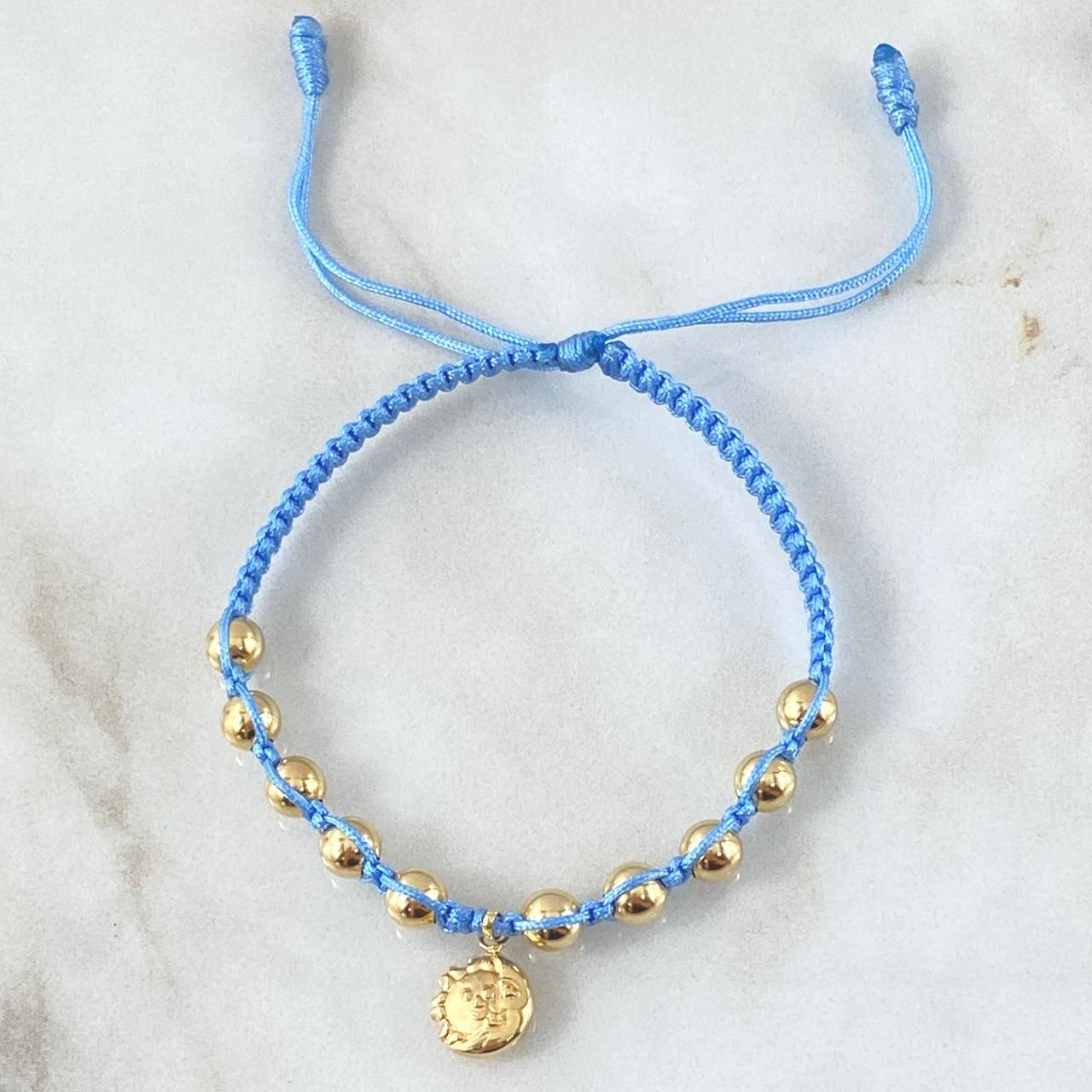 Pulsera Azul Dije Eclipse 1.8gr / 5mm Bolas Lisas 10 und   Oro Amarillo 18K