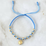 Pulsera Azul Dije Eclipse 1.8gr / 5mm Bolas Lisas 10 und   Oro Amarillo 18K