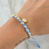 Pulsera Azul Dije Eclipse 1.8gr / 5mm Bolas Lisas 10 und   Oro Amarillo 18K