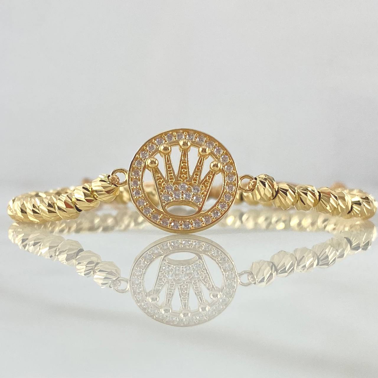 Pulsera Beige Herraje Circulo Corona RX 5.7gr / 4mm Bolas Diamantadas 40 und Oro Amarillo 18K ©