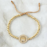 Pulsera Beige Herraje Circulo Corona RX 5.7gr / 4mm Bolas Diamantadas 40 und Oro Amarillo 18K ©