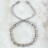 Pulsera Gris Retazo GC 3.1gr / 3mm-4mm-6mm Bolas Lisas 6 und Oro Blanco 18K