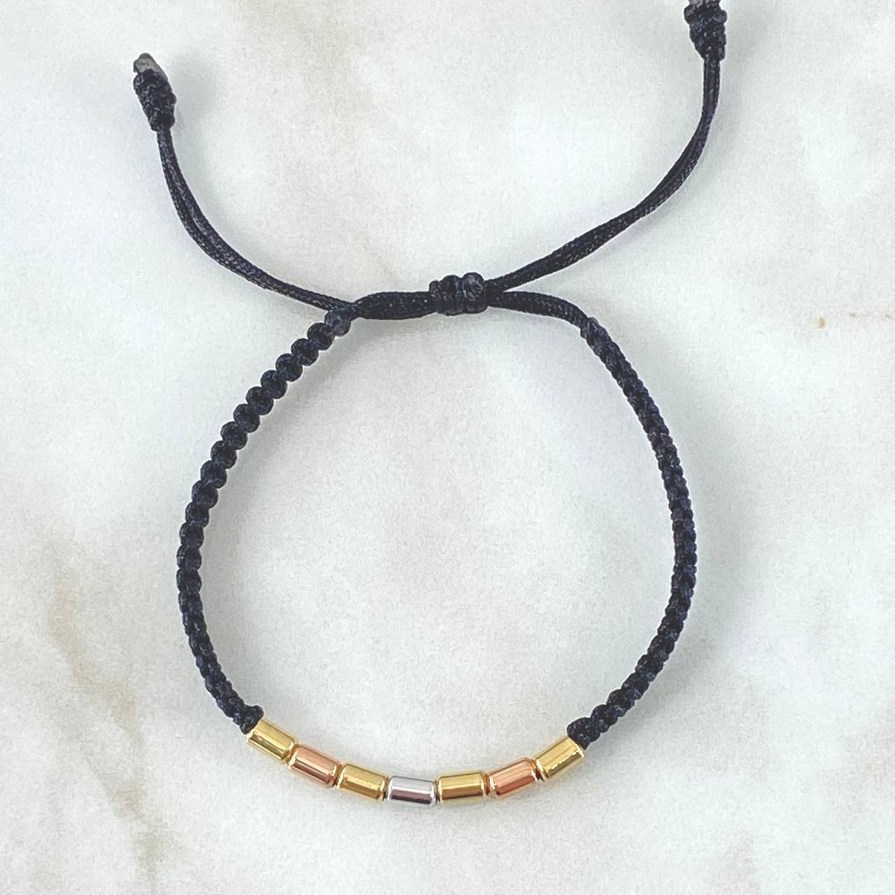 Pulsera Negra Cilindro 0.55gr / 3mm Lisos Tres Oros 18K *