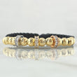 Pulsera Negra Herraje Rueda 6gr / 6mm Bolas Diamantadas 12 und Circones Blancos Tres Oros 18K ©