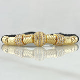 Pulsera Negra Herraje Rueda Abultada Circones Blancos  7.1gr / 6mm Bolas Diamantadas 2 und Cilindros 6und Oro Amarillo 18K ©