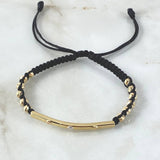 Pulsera Negra Herraje Cilindro Trio De Clavos 1.7gr / 4mm Bolas Diamantadas 12 und Tres Oros 18K ©