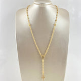 Rosario Virgen Milagrosa 18gr / 60cm / 6mm-4mm Bolas Diamantadas Cruz Circones Blancos Oro Amarillo