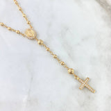 Rosario Virgen Milagrosa 18gr / 60cm / 6mm-4mm Bolas Diamantadas Cruz Circones Blancos Oro Amarillo