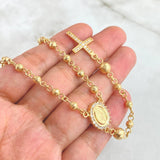 Rosario Virgen Milagrosa 18gr / 60cm / 6mm-4mm Bolas Diamantadas Cruz Circones Blancos Oro Amarillo