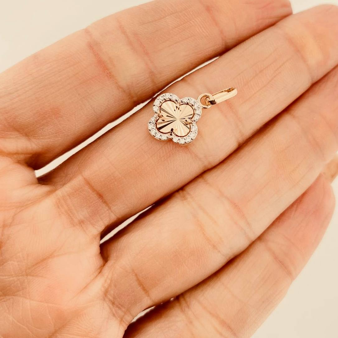 Dije Trebol 1g / 2cm Dos Oros Amarillo Blanco 18K