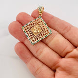 Dije Rombo Signo Peso 4.75g / 4cm Dos Oros Amarillo Blanco 18K