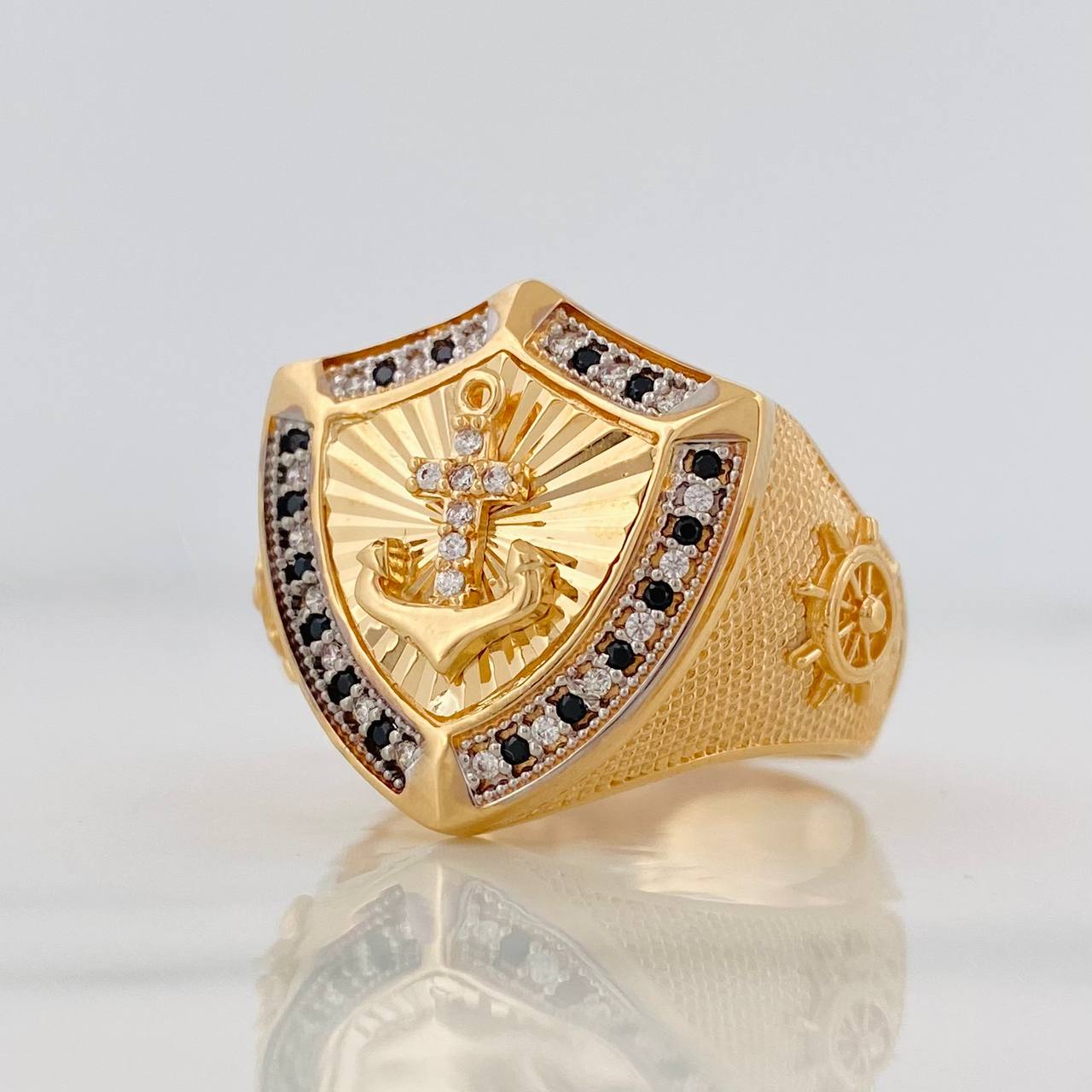 Anillo Escudo Ancla 9.9g / T10 3/4 Dos Oros Amarillo Blanco 18K