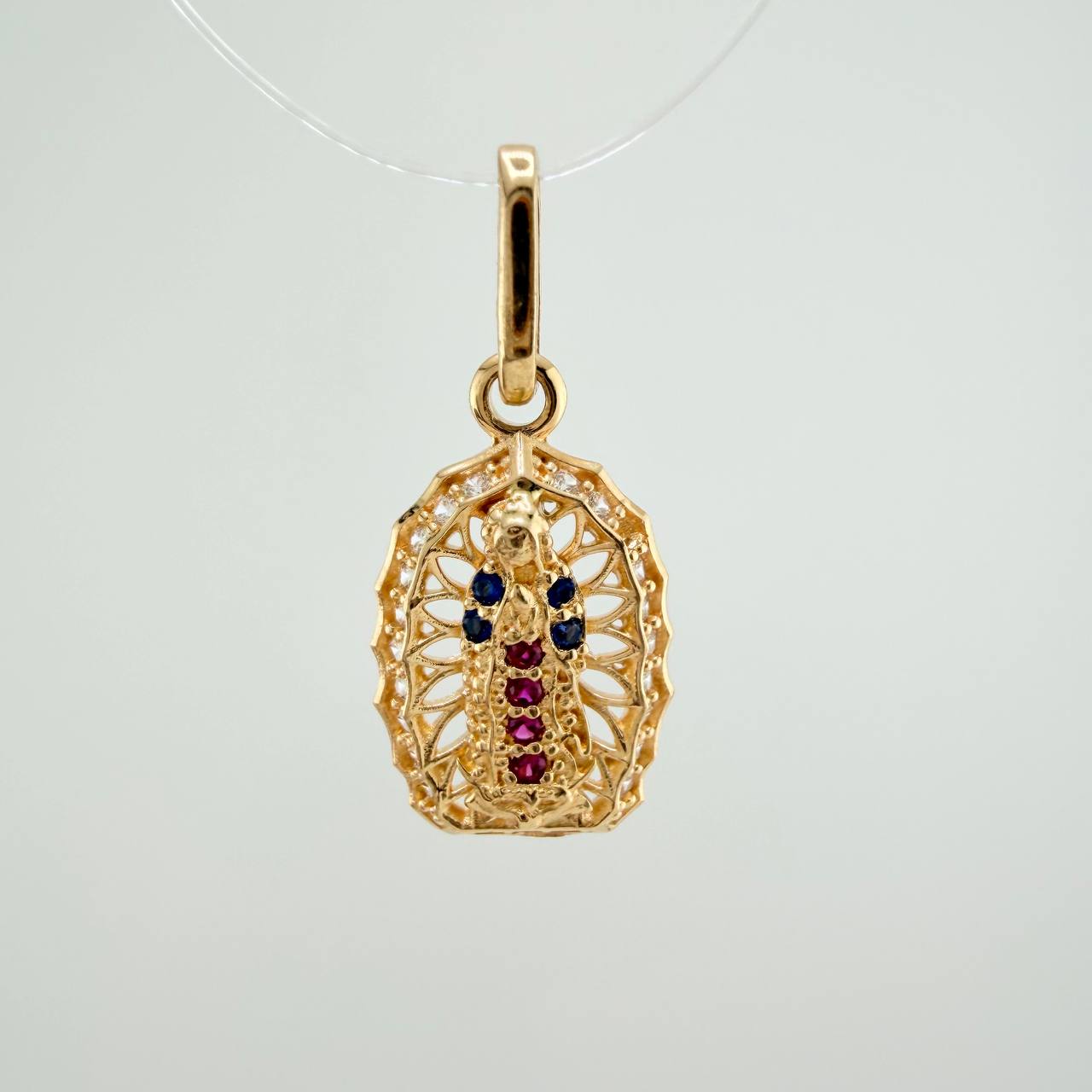 Dije Virgen Guadalupe 1.3gr / 2.1cm / Circones Fucsias Azules Blancos Oro Amarillo 18K &