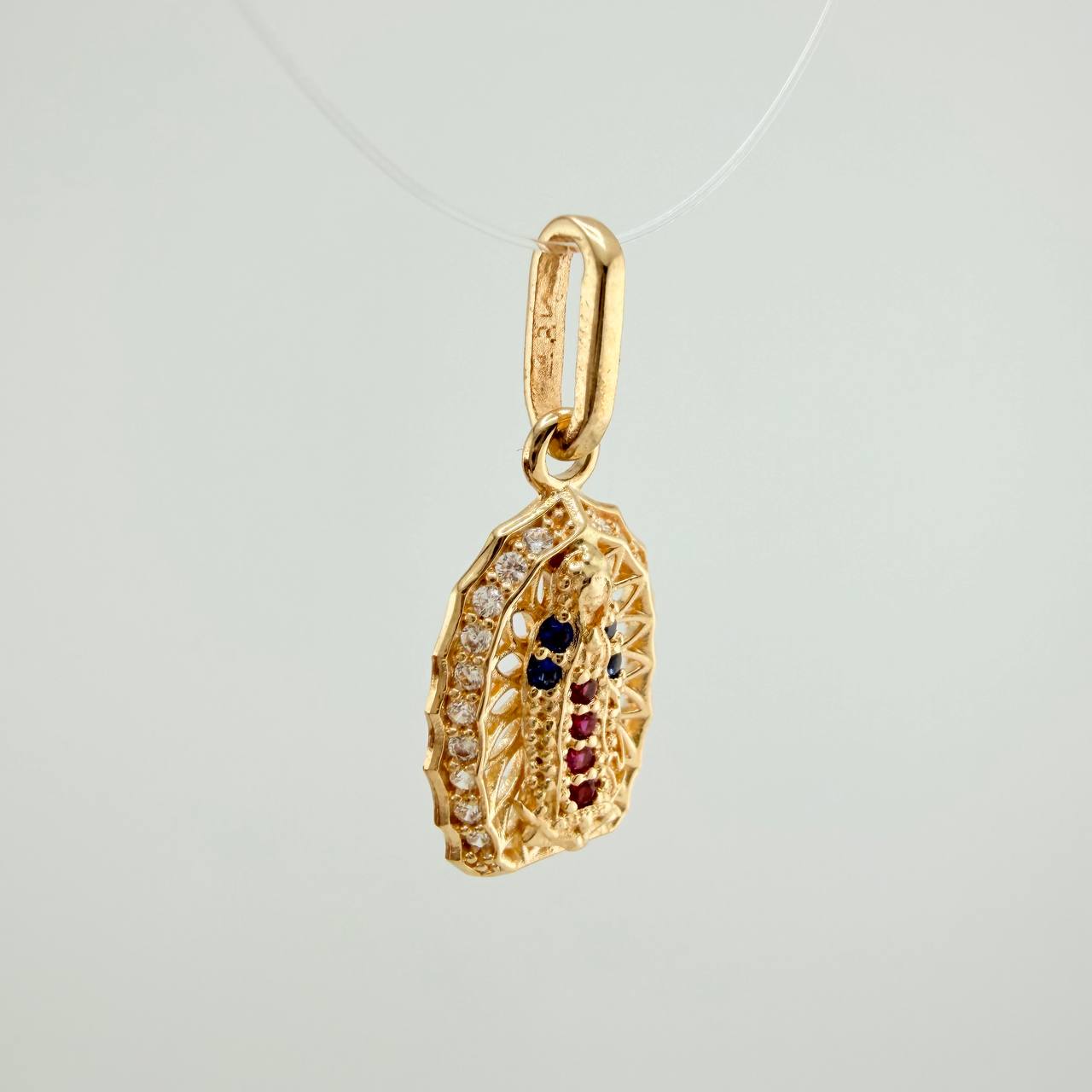 Dije Virgen Guadalupe 1.3gr / 2.1cm / Circones Fucsias Azules Blancos Oro Amarillo 18K &