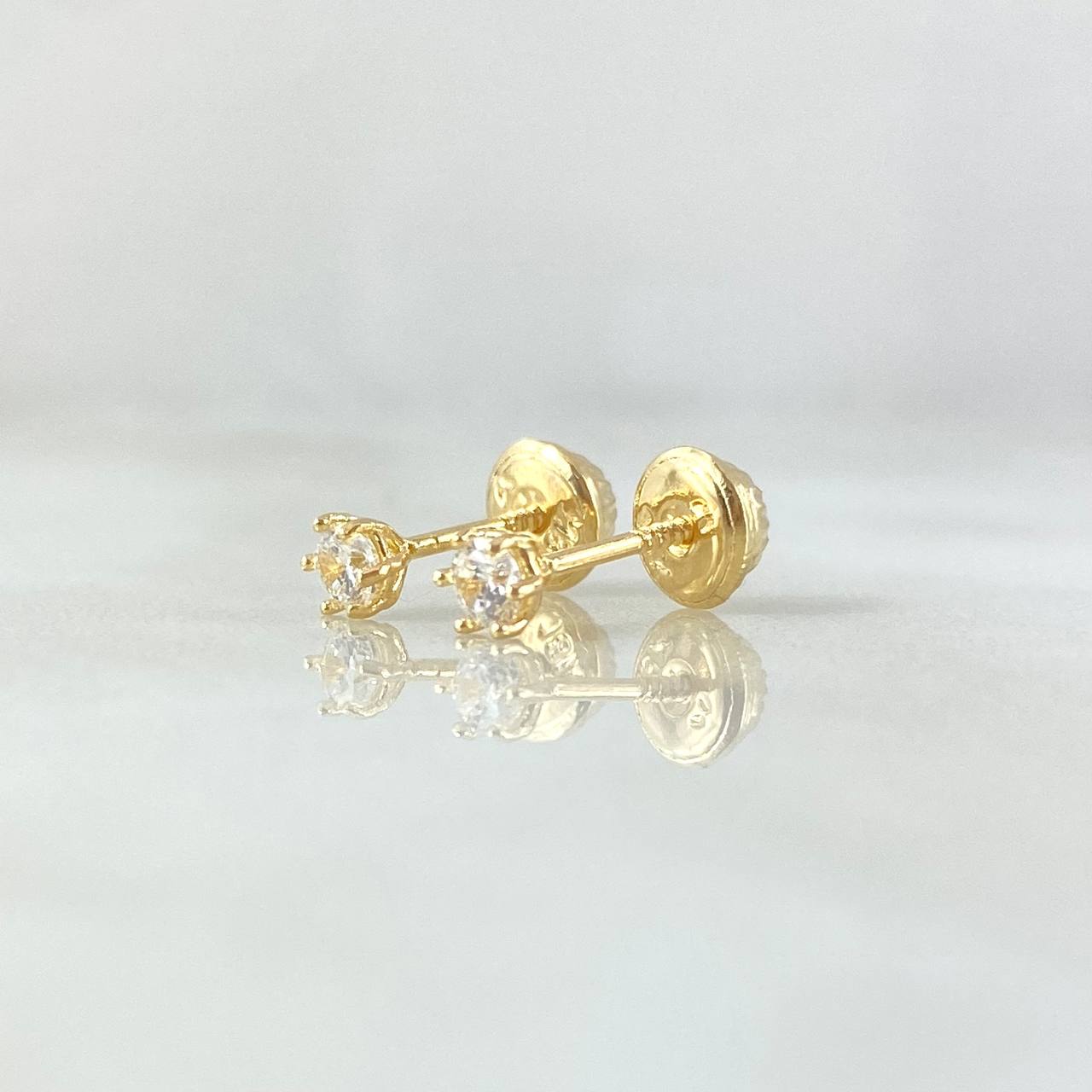 Topos Piedra Seis Garras 0.6gr / 3.4mm Circon Blanco Oro Amarillo 18K (Joya) *