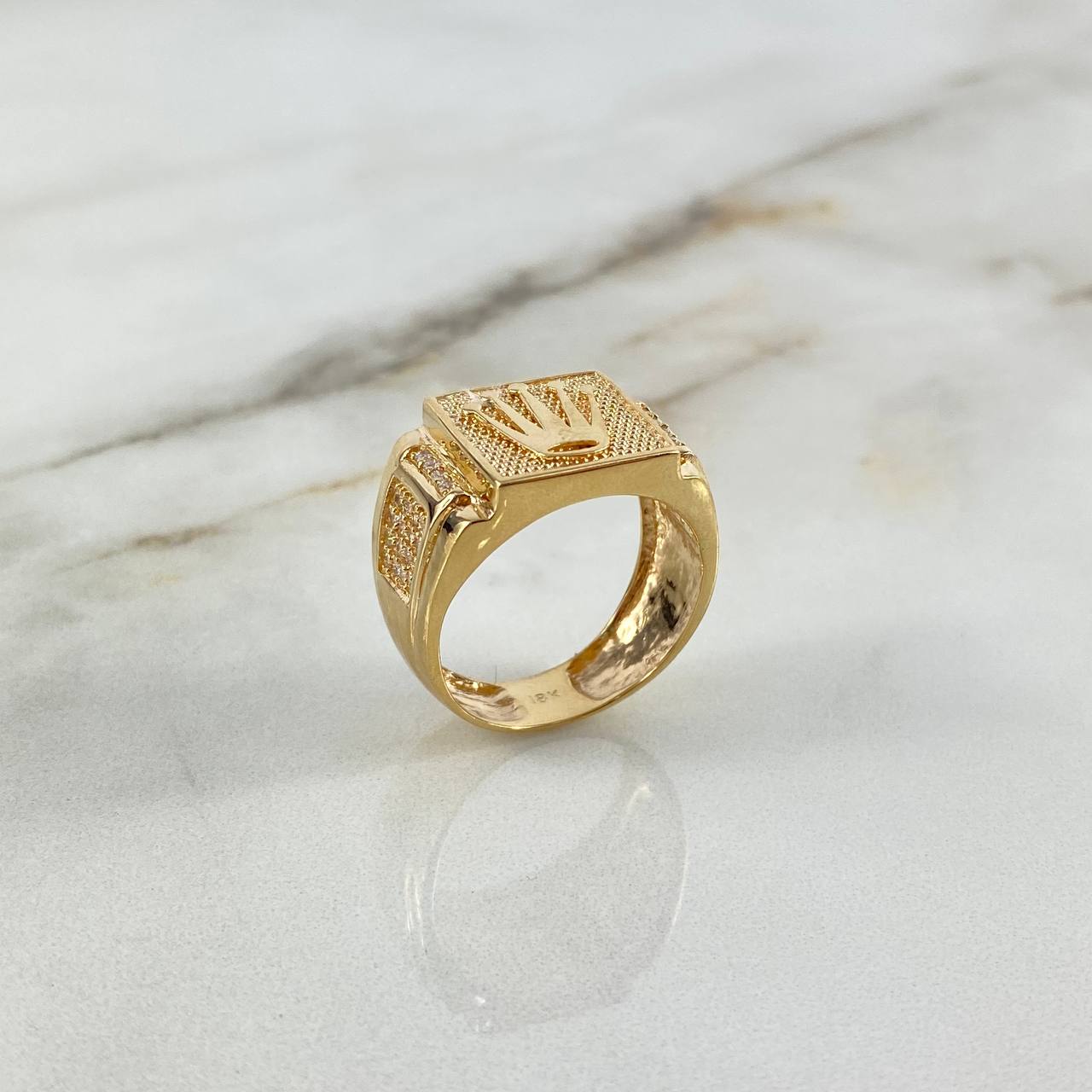 Anillo Cinturon Rectangular Corona RX 5.9gr / T9 3/4 / Circones Blancos Oro Amarillo ©