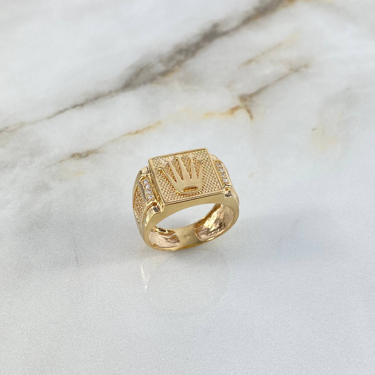Anillo Cinturon Rectangular Corona RX 5.9gr / T9 3/4 / Circones Blancos Oro Amarillo ©