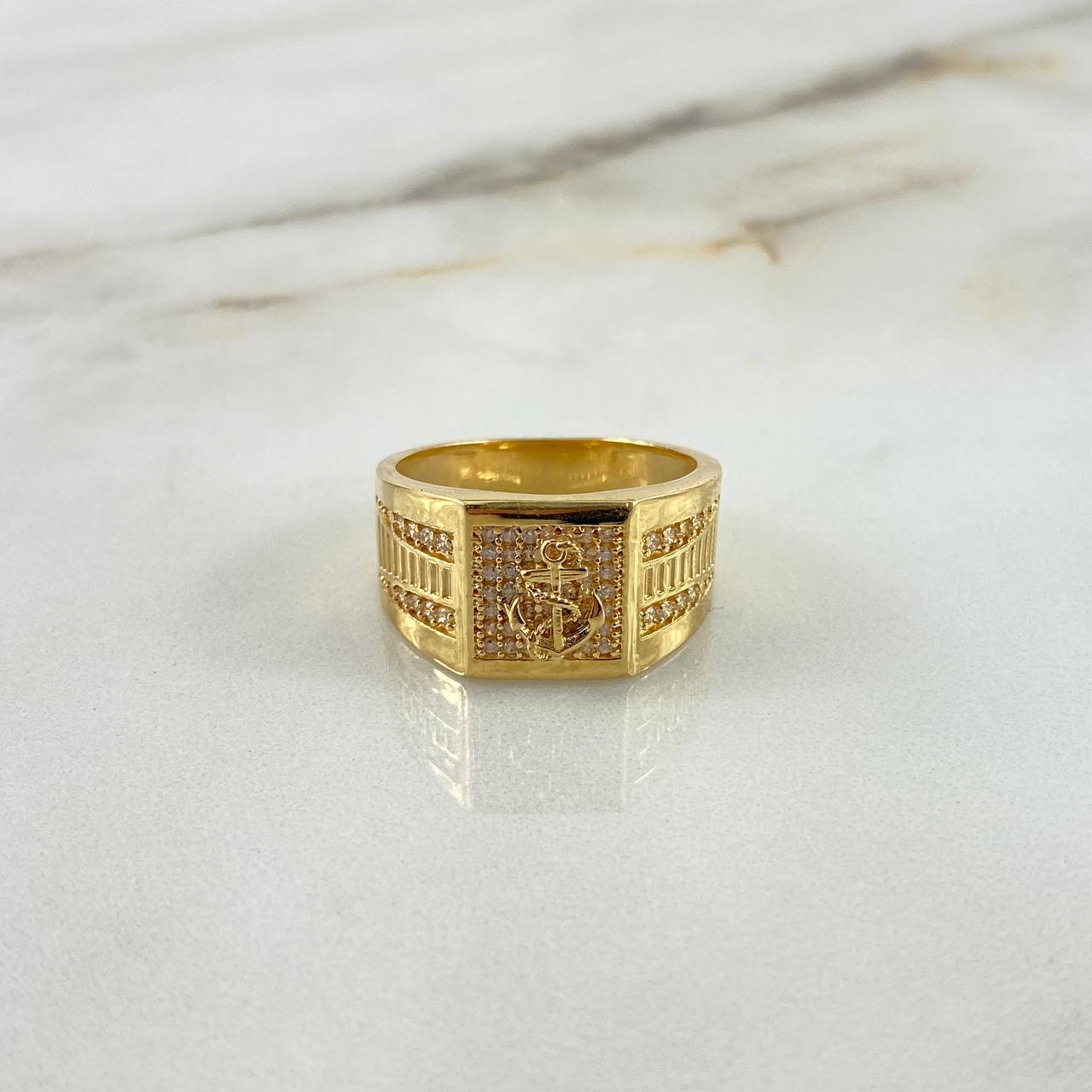 Anillo Cinturon Rectangular Ancla 8.15gr / T9 3/4 / Circones Blancos Oro Amarillo ©