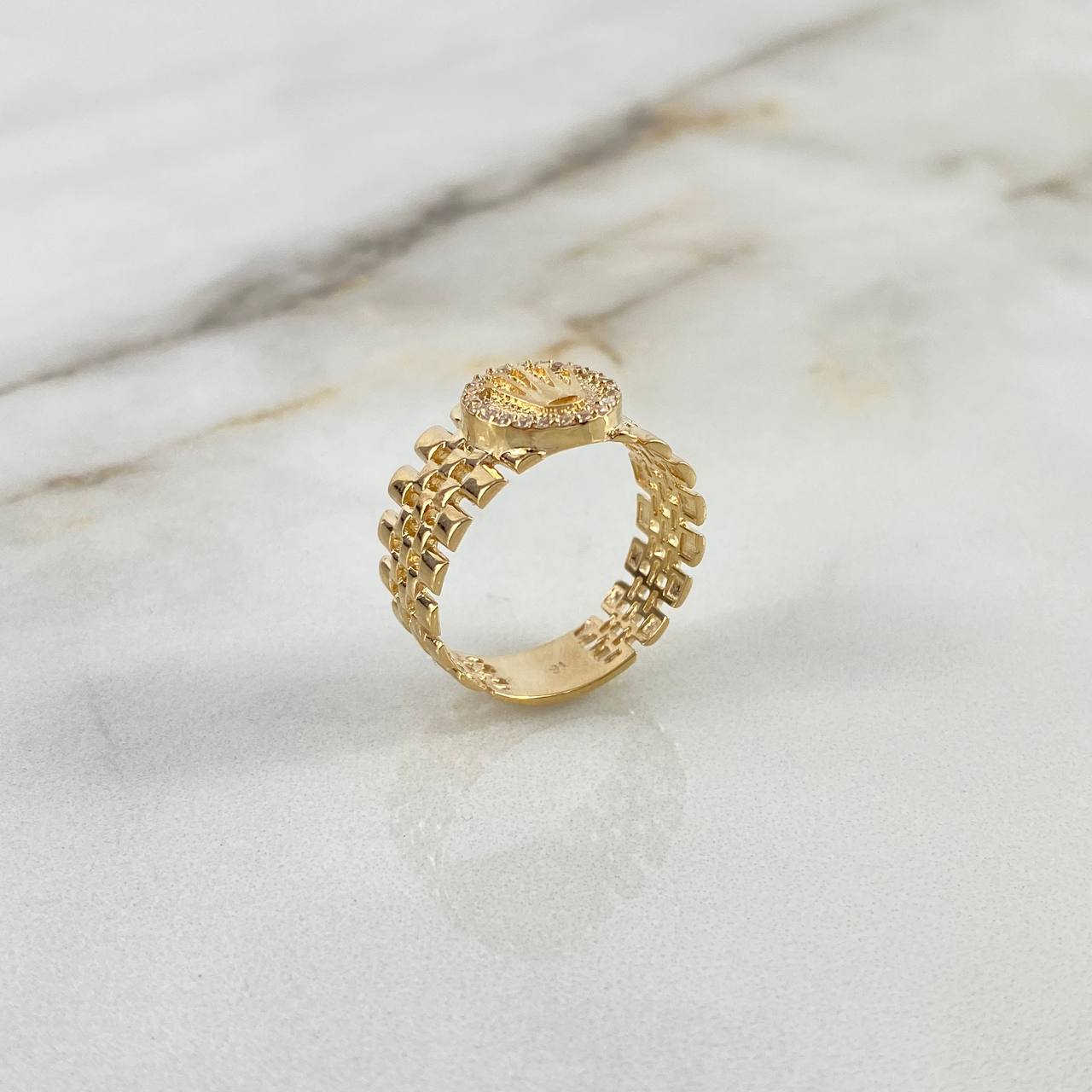 Anillo Cota de Malla Corona RX 4.3gr / T7 3/4 / Circones Blancos Oro Amarillo ©