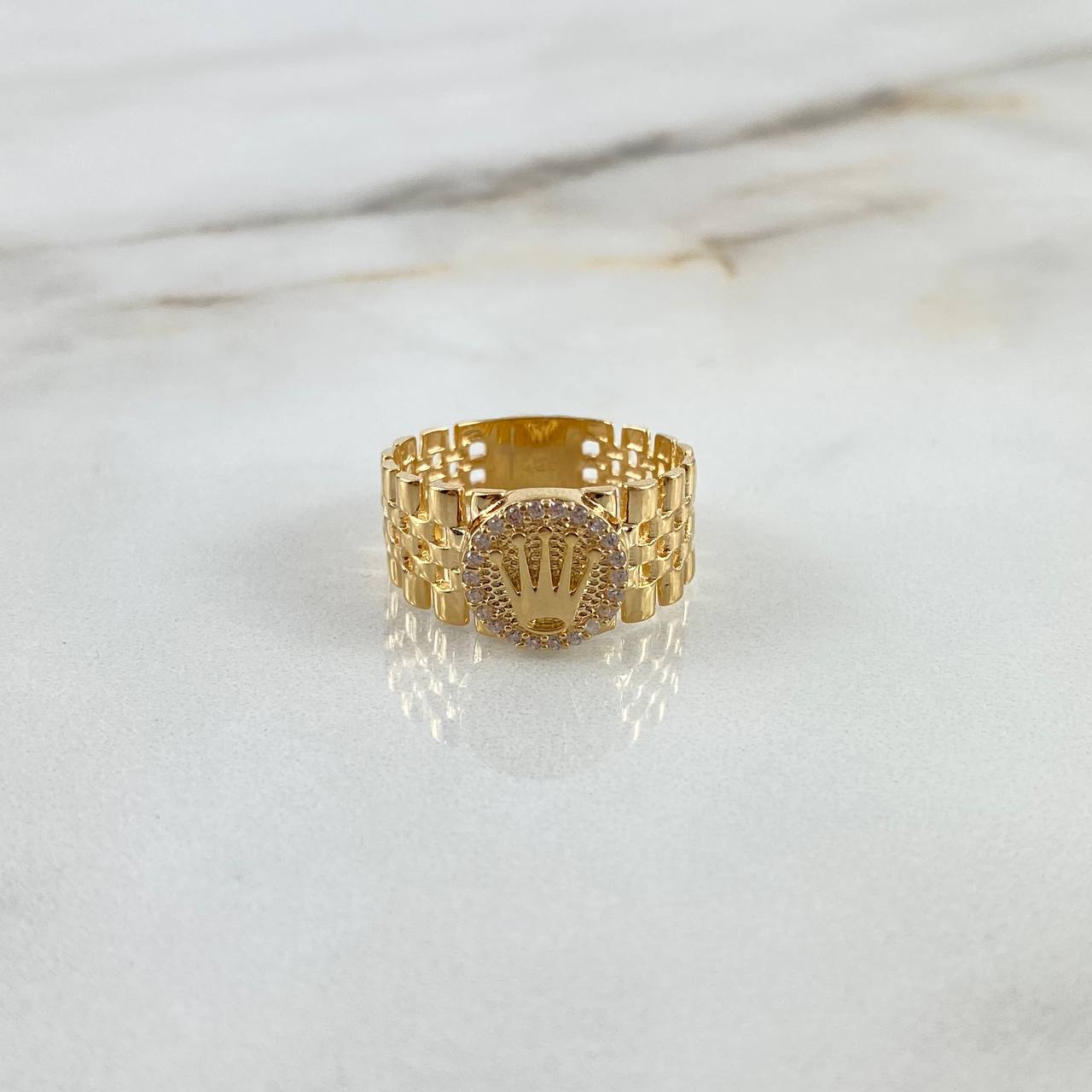 Anillo Cota de Malla Corona RX 4.3gr / T7 3/4 / Circones Blancos Oro Amarillo ©