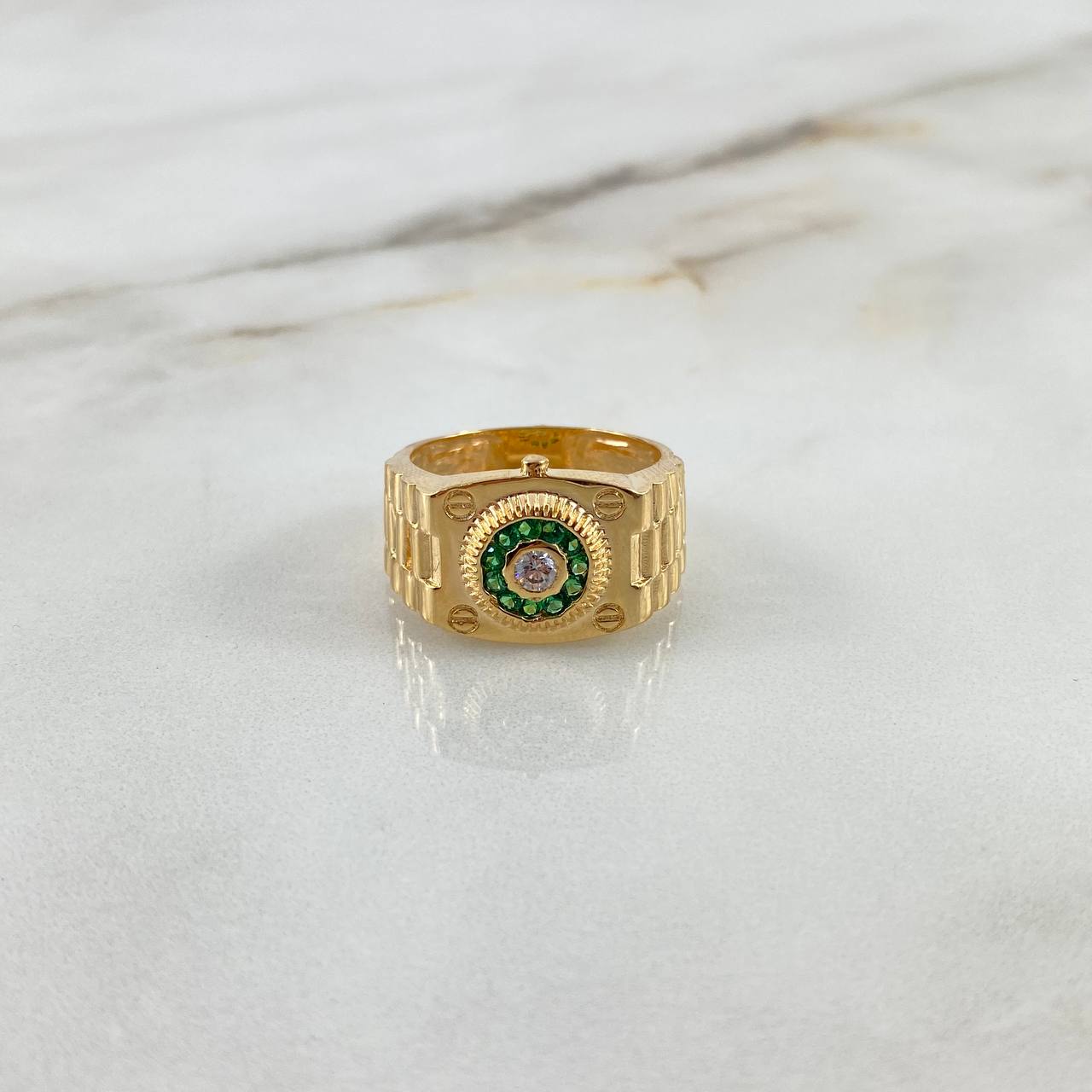 Anillo Crono Tempo 5.7gr / T9 3/4 / Circones Blancos-Verdes Oro Amarillo ©