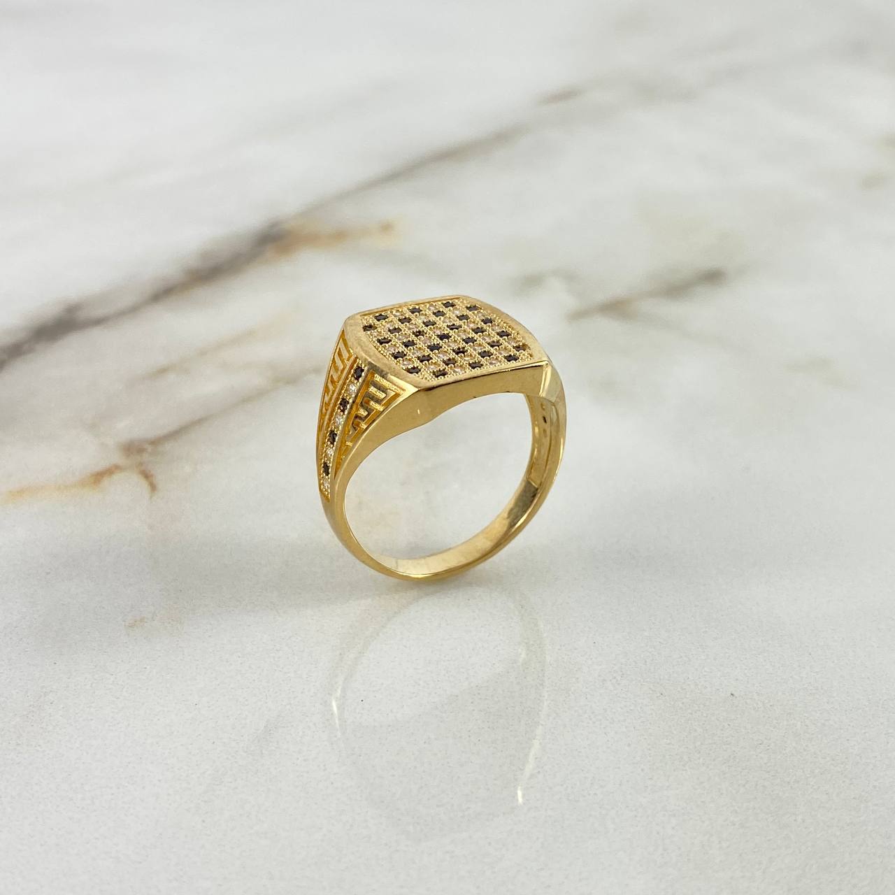 Anillo Tablero Ajedrez 6.5gr / T9 4/4 / Circones Blancos-Negros Oro Amarillo ©